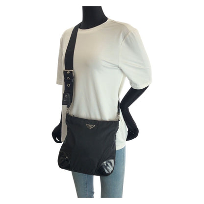 Prada Tessuto Black Silver Nylon Shoulder Bag — view 7