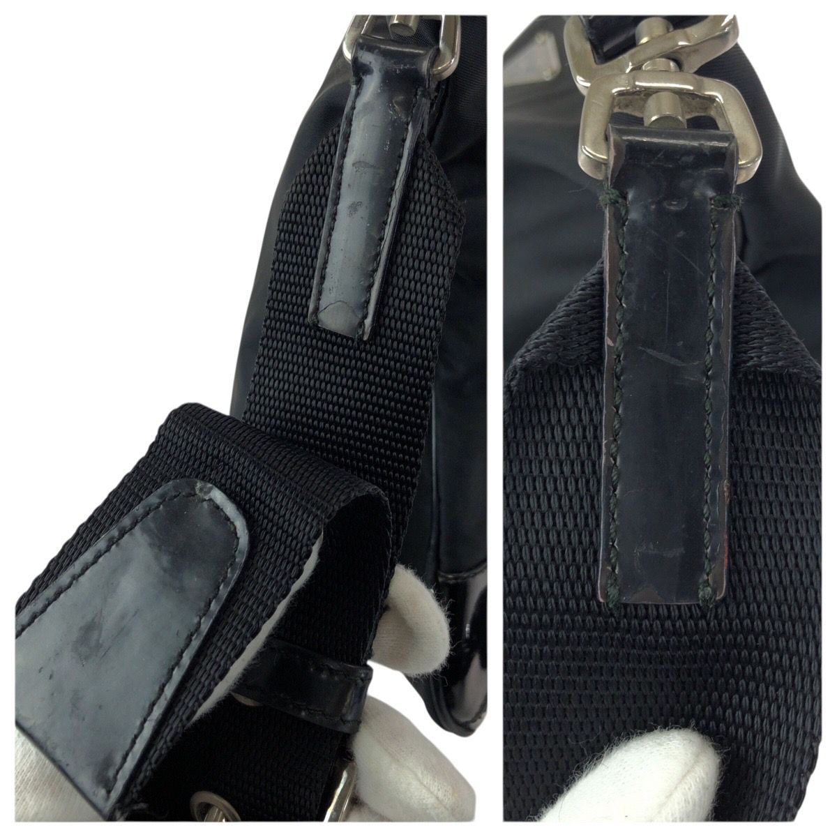 Prada Tessuto Black Silver Nylon Shoulder Bag — view 6