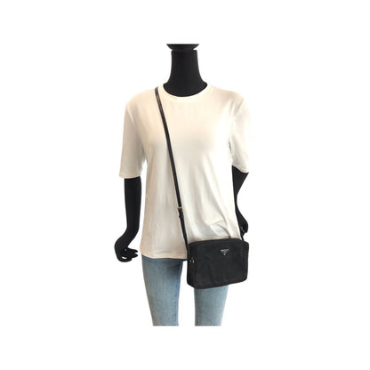 Prada Tessuto Black Silver Nylon Shoulder Bag Pochette — view 7