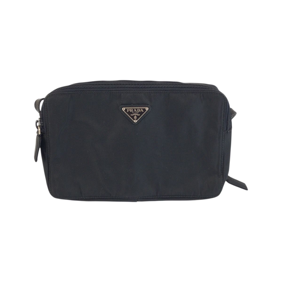 Prada Tessuto Black Silver Nylon Shoulder Bag Pochette