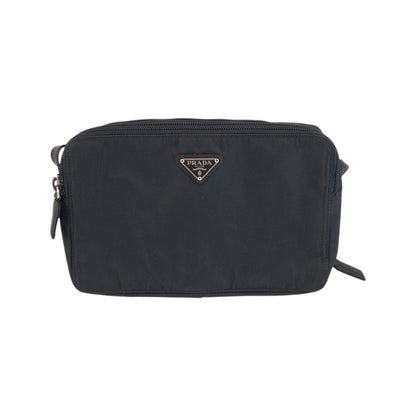 Prada Tessuto Black Silver Nylon Shoulder Bag Pochette