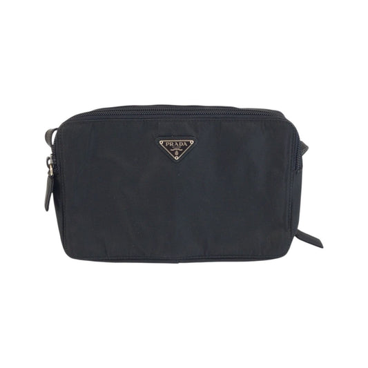 Prada Tessuto Black Silver Nylon Shoulder Bag Pochette