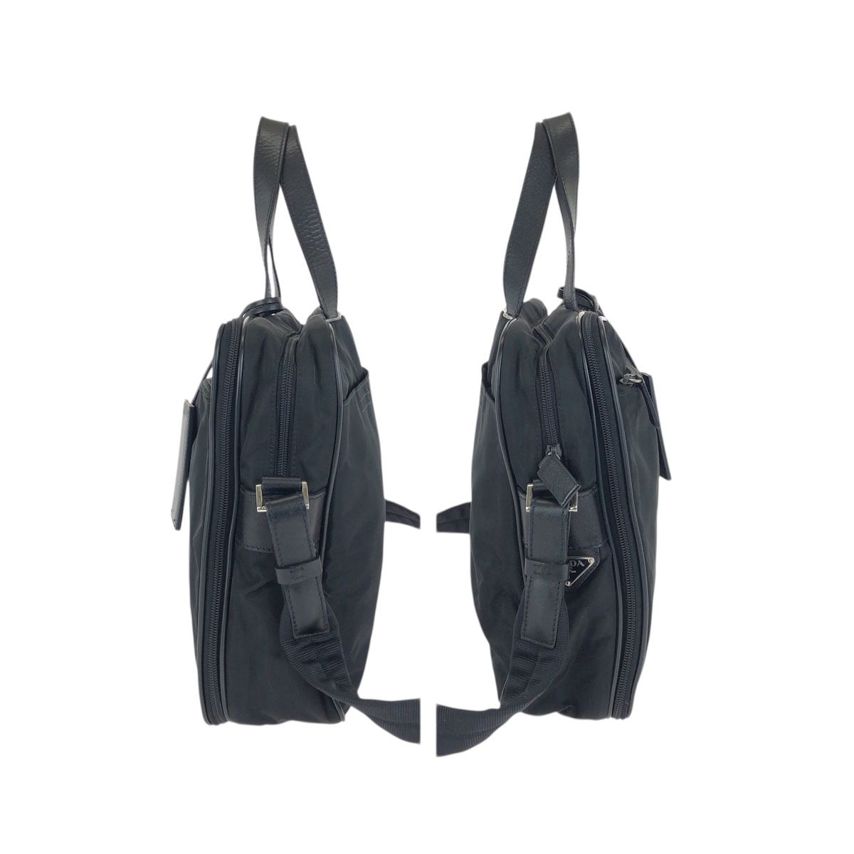 Prada Tessuto Saffiano 2-Way Black Silver Nylon Leather Business Bag — view 8