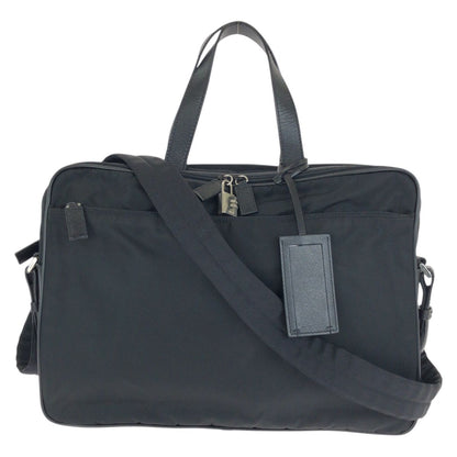 Prada Tessuto Saffiano 2-Way Black Silver Nylon Leather Business Bag