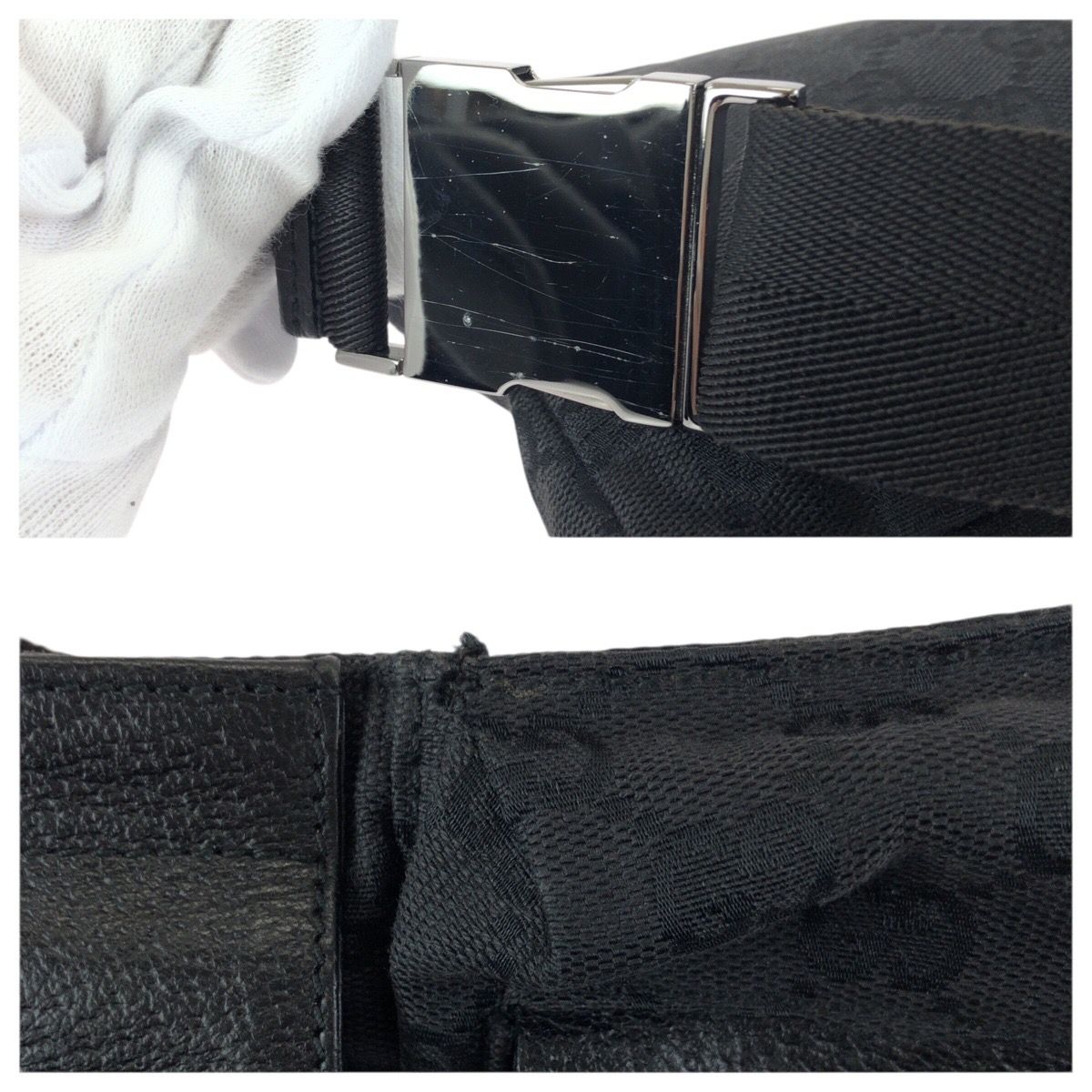 Gucci Black Silver GG Canvas Leather Belt Bag — view 5