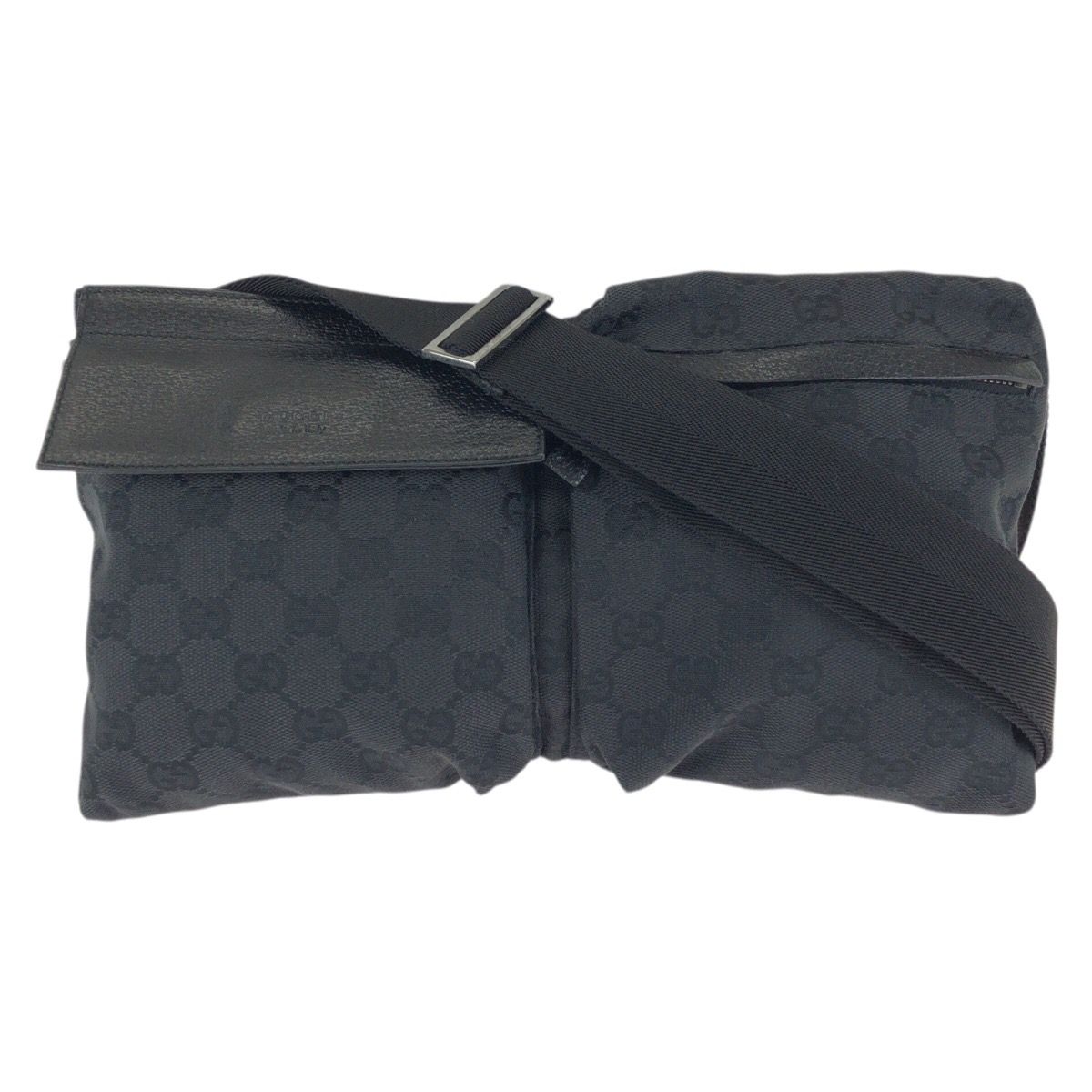 Gucci Black Silver GG Canvas Leather Belt Bag