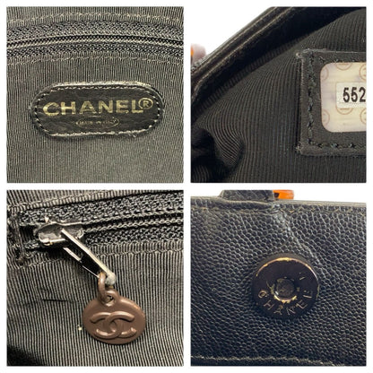 Chanel Vintage CC Logo Marble Chain Black Leather Tote Shoulder Bag — view 3