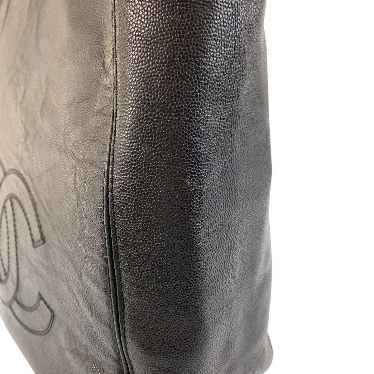 Chanel Vintage CC Logo Marble Chain Black Leather Tote Shoulder Bag — view 5