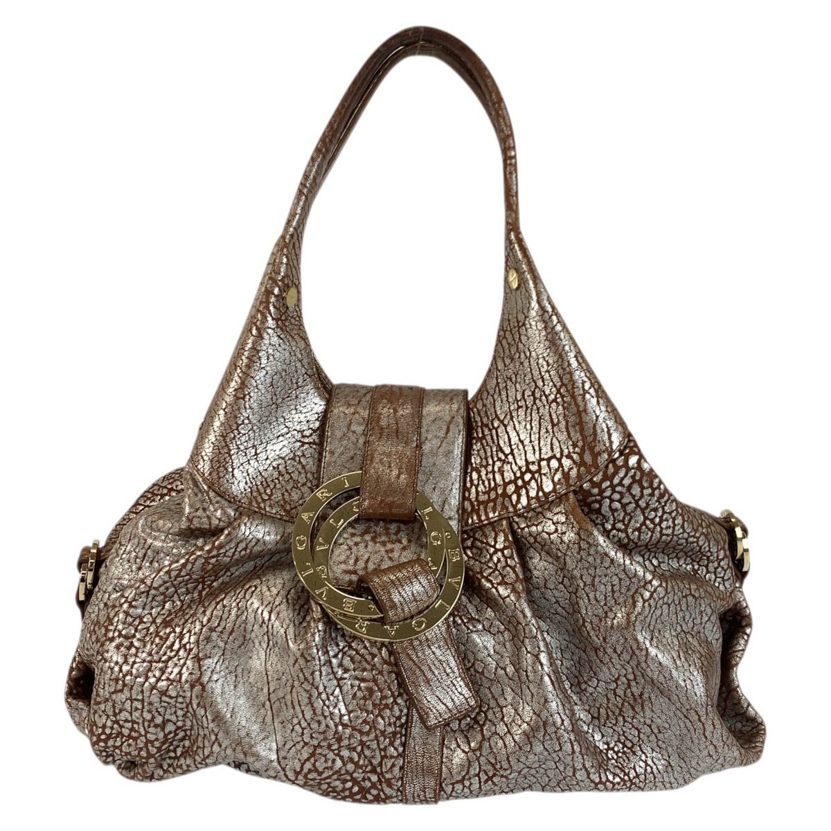 Bvlgari Chandra Brown Silver Gold Leather Shoulder Bag