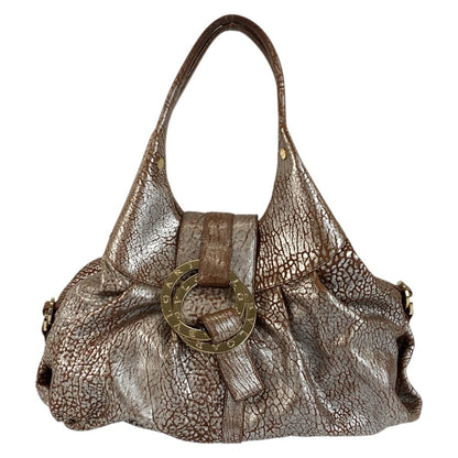 Bvlgari Chandra Brown Silver Gold Leather Shoulder Bag