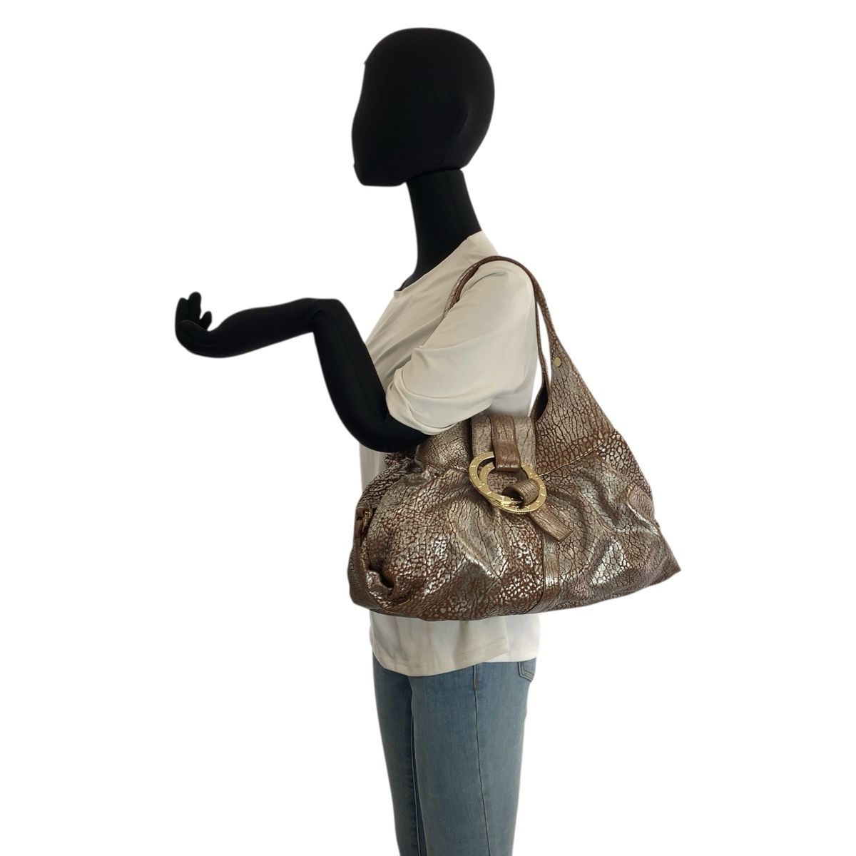 Bvlgari Chandra Brown Silver Gold Leather Shoulder Bag — view 7
