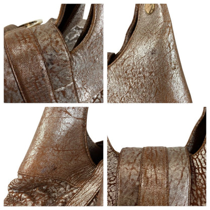 Bvlgari Chandra Brown Silver Gold Leather Shoulder Bag — view 5