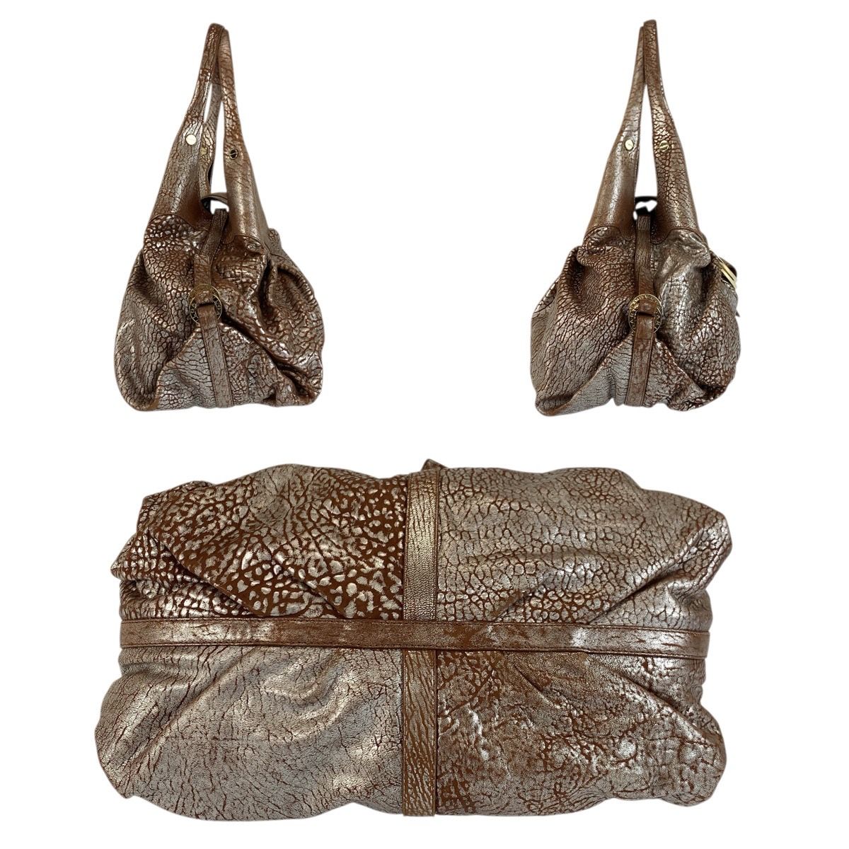 Bvlgari Chandra Brown Silver Gold Leather Shoulder Bag — view 9