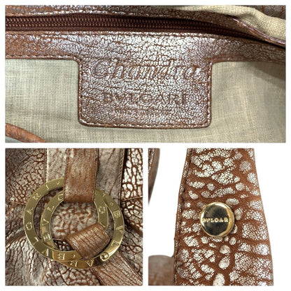Bvlgari Chandra Brown Silver Gold Leather Shoulder Bag — view 3