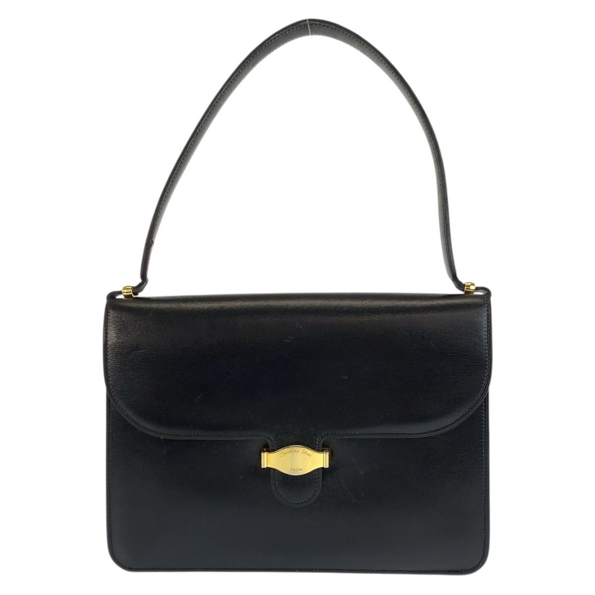 Dior Vintage Black Gold Leather Shoulder Bag