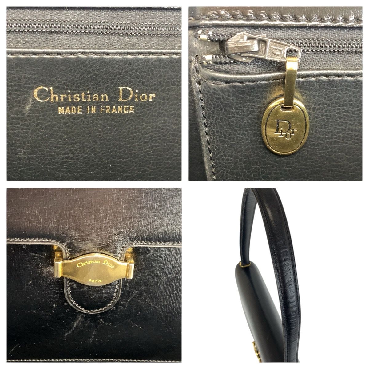 Dior Vintage Black Gold Leather Shoulder Bag — view 3