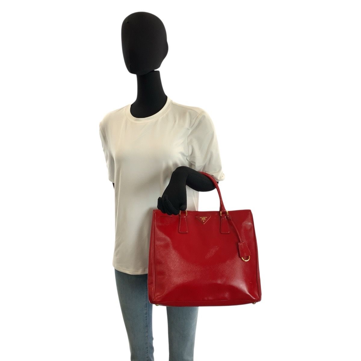 Prada Saffiano Red Gold Leather Tote — view 8