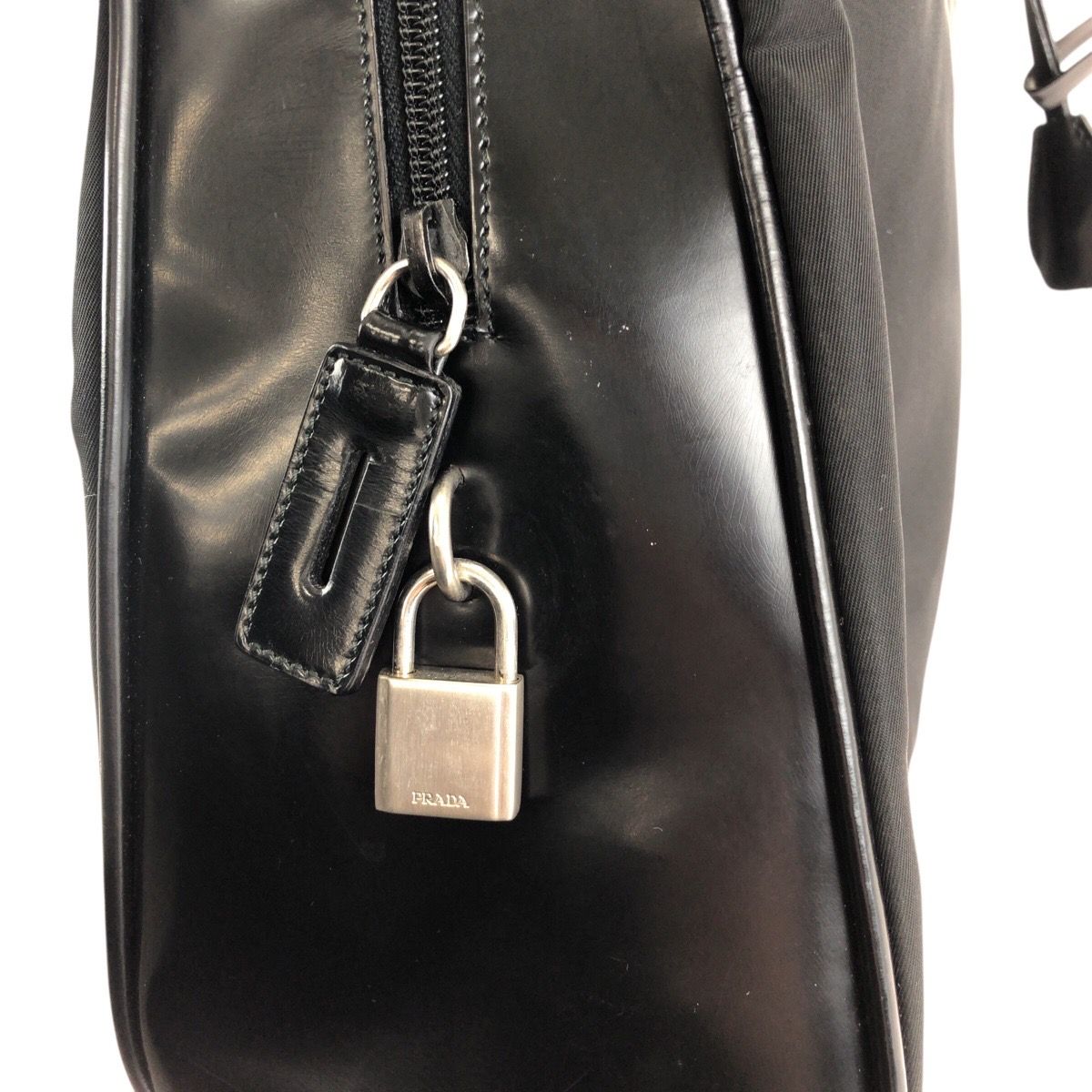 Prada Tessuto Black Silver Nylon Leather Business Briefcase — view 6