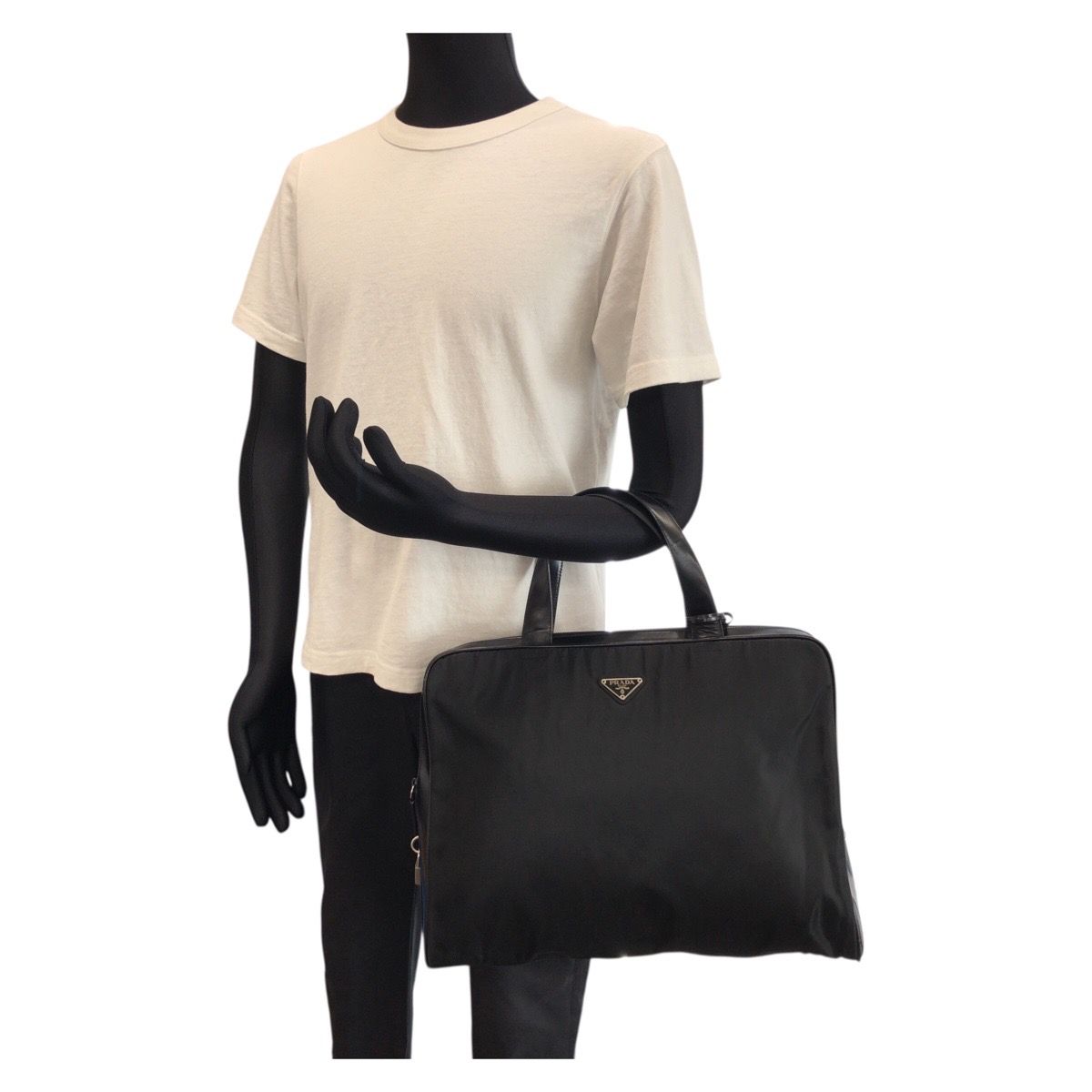 Prada Tessuto Black Silver Nylon Leather Business Briefcase — view 7
