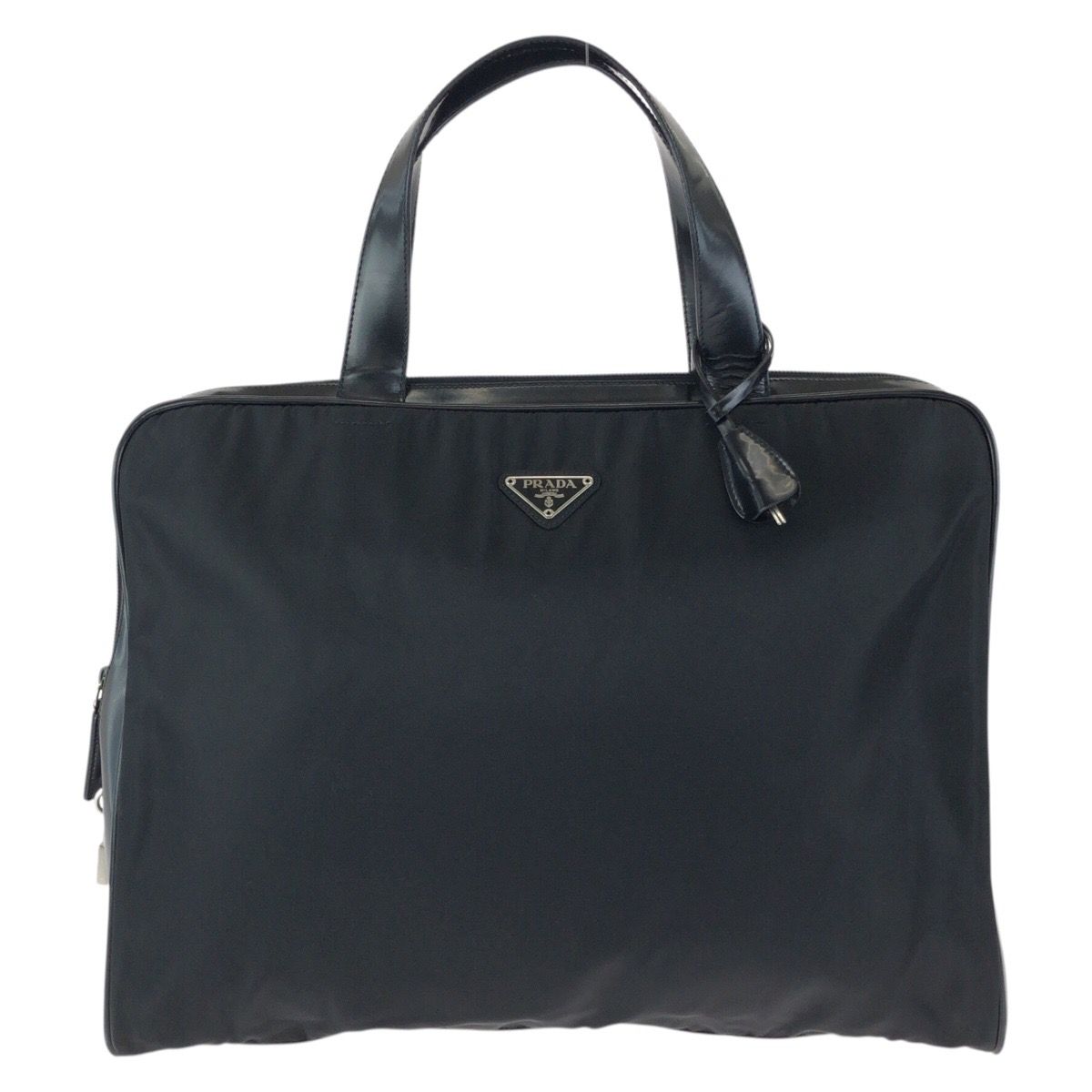 Prada Tessuto Black Silver Nylon Leather Business Briefcase