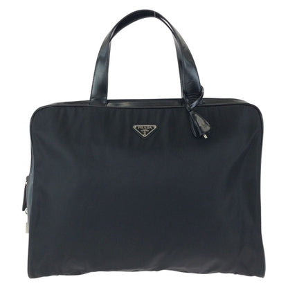 Prada Tessuto Black Silver Nylon Leather Business Briefcase