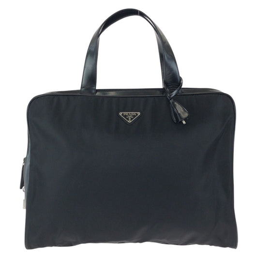 Prada Tessuto Black Silver Nylon Leather Business Briefcase