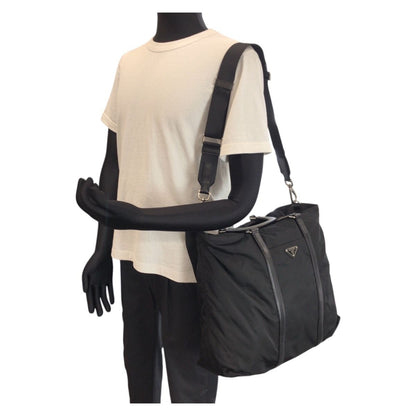 Prada Tessuto 2-Way Black Silver Nylon Leather Shoulder Bag — view 7