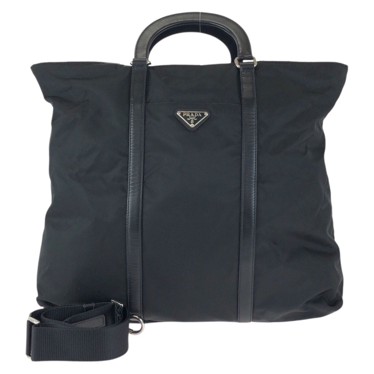 Prada Tessuto 2-Way Black Silver Nylon Leather Shoulder Bag