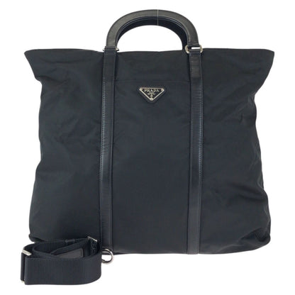 Prada Tessuto 2-Way Black Silver Nylon Leather Shoulder Bag