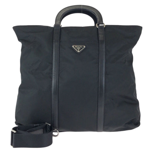 Prada Tessuto 2-Way Black Silver Nylon Leather Shoulder Bag