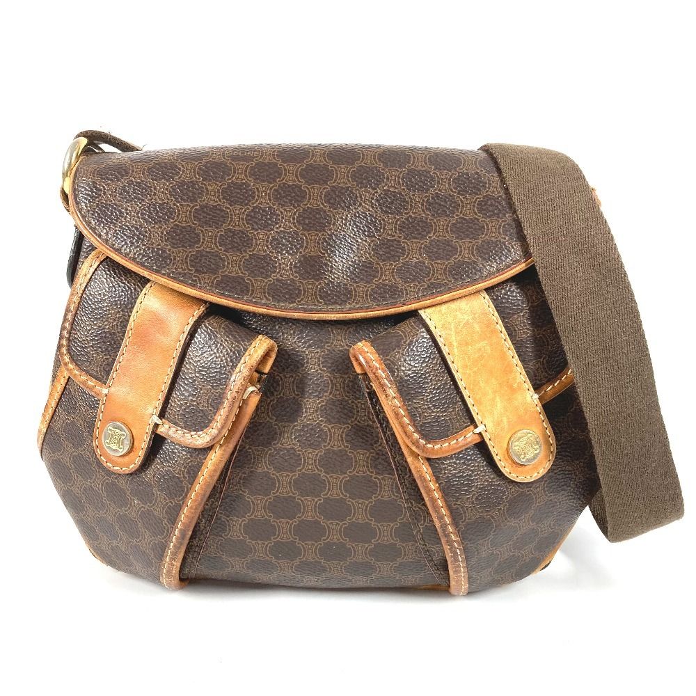 Celine Shoulder Bag Macadam Logo Leather Brown