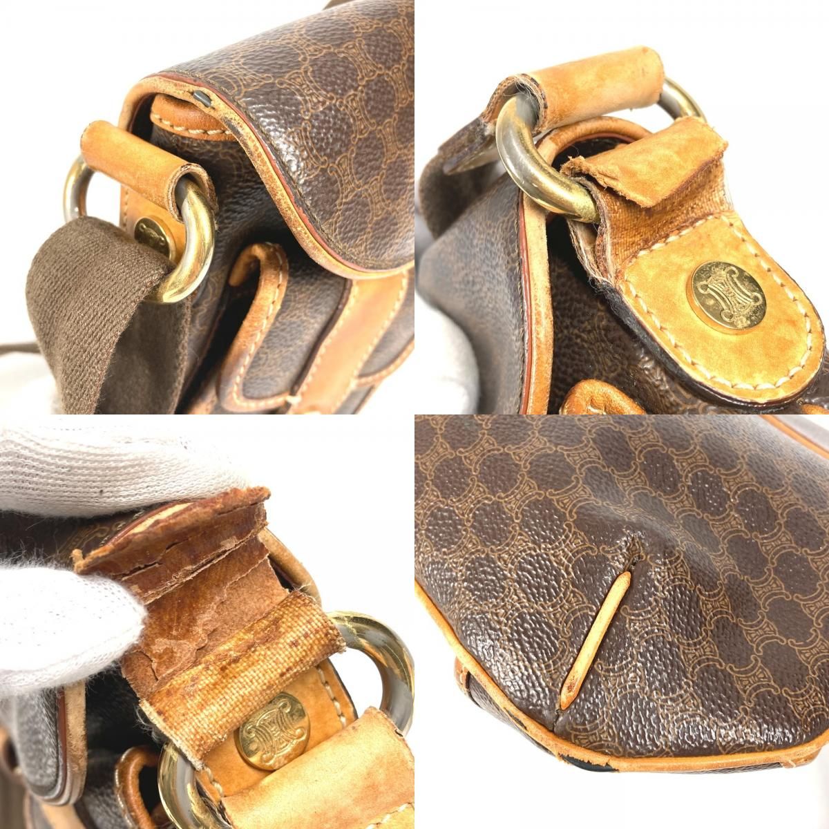 Celine Shoulder Bag Macadam Logo Leather Brown — view 9
