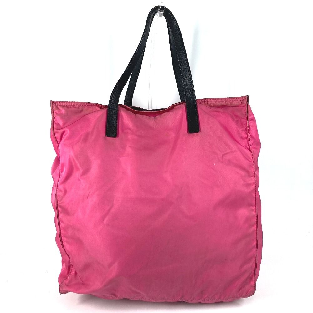 Prada Shoulder Bag Triangle Logo Leather Nylon Pink — view 2