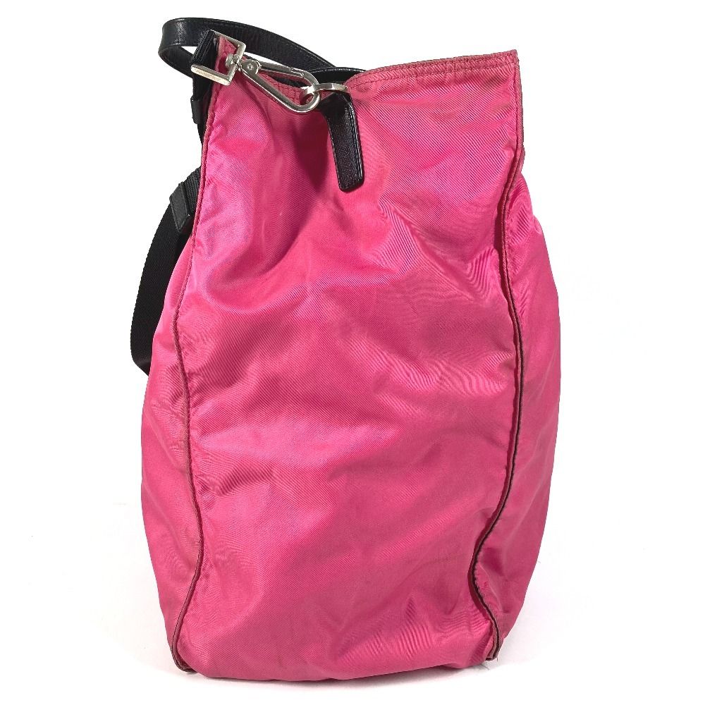 Prada Shoulder Bag Triangle Logo Leather Nylon Pink — view 3