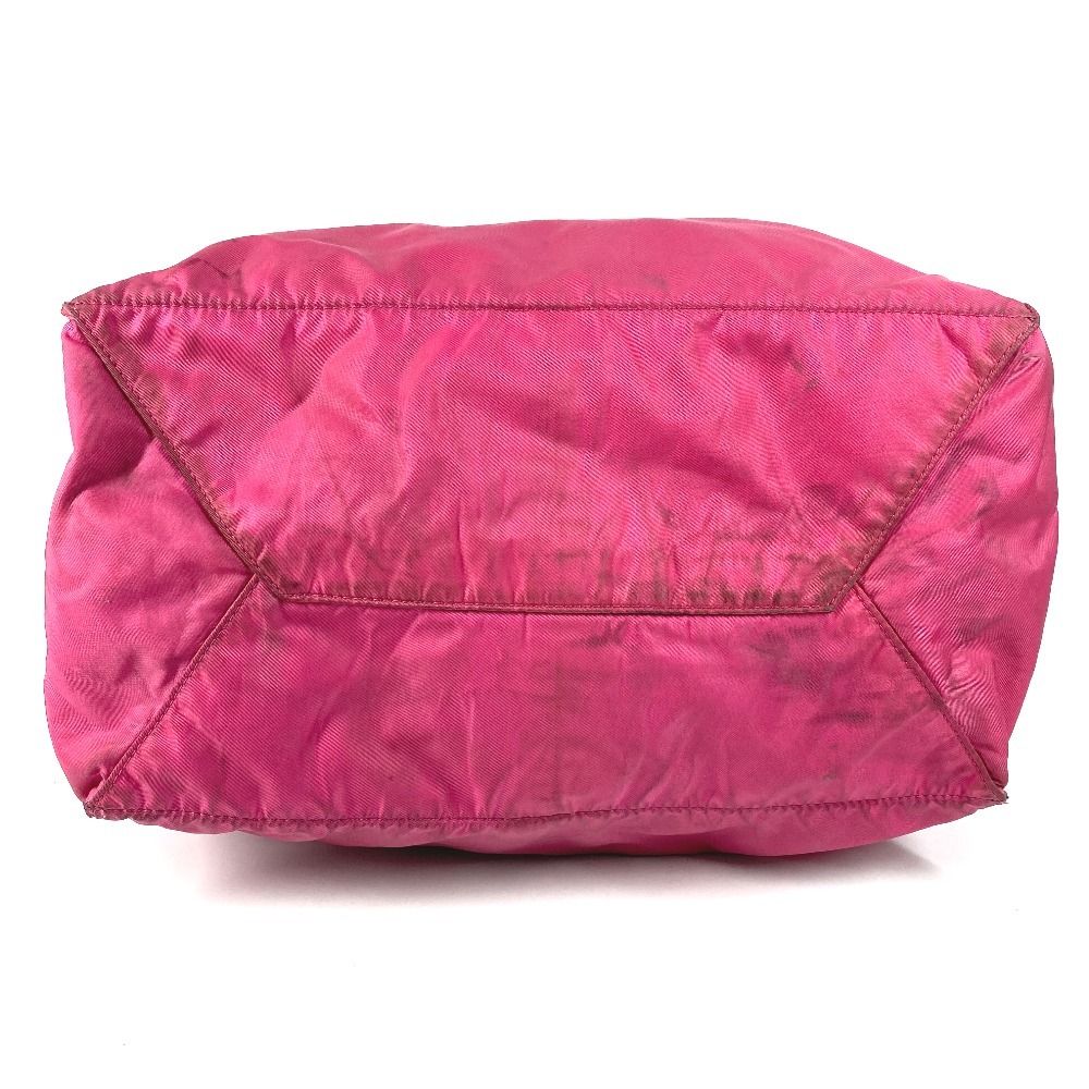 Prada Shoulder Bag Triangle Logo Leather Nylon Pink — view 5