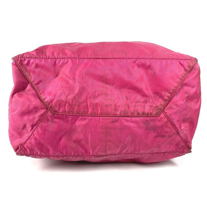 Prada Shoulder Bag Triangle Logo Leather Nylon Pink — view 5