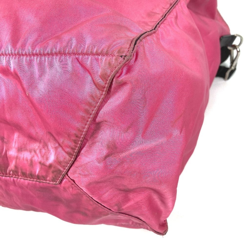 Prada Shoulder Bag Triangle Logo Leather Nylon Pink — view 6