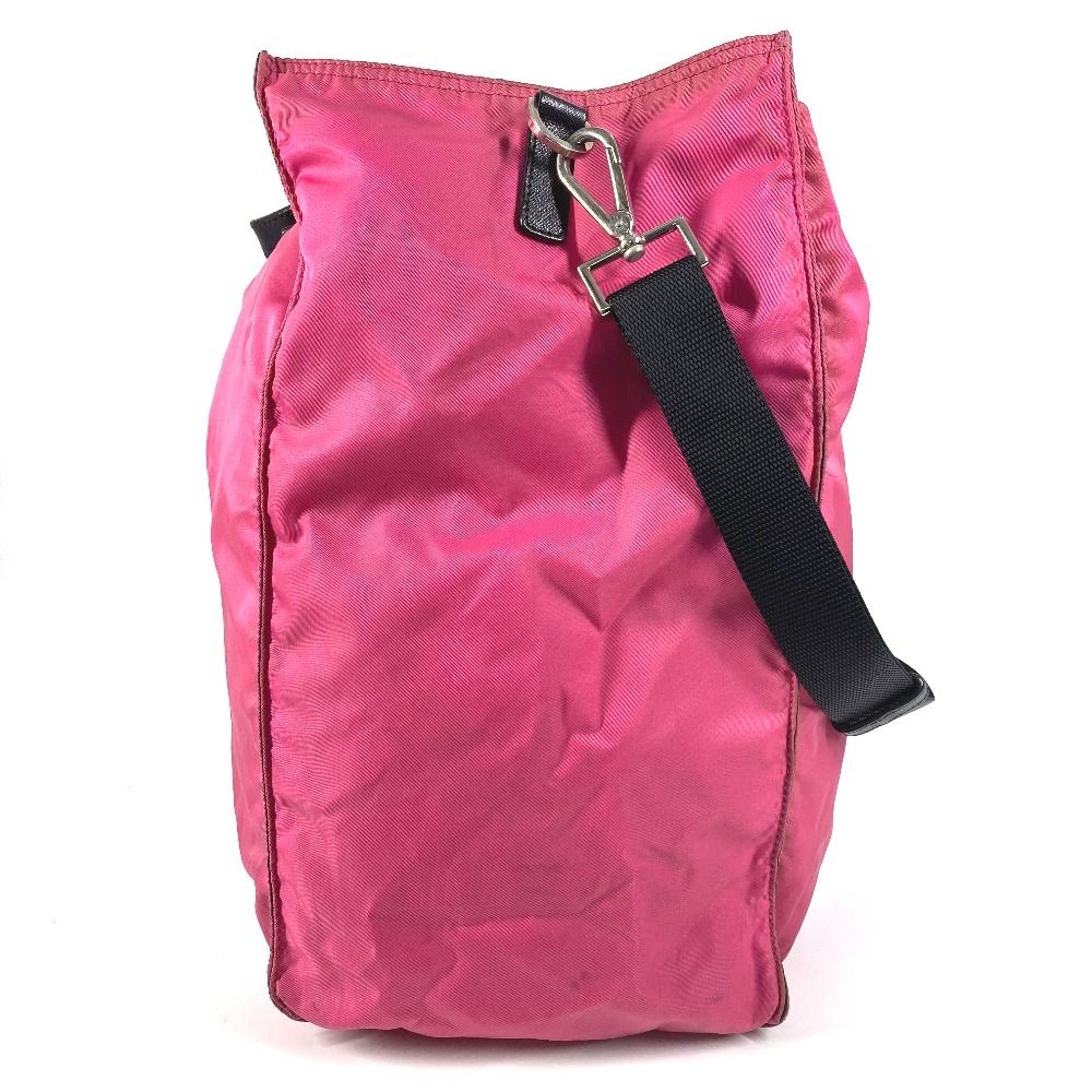 Prada Shoulder Bag Triangle Logo Leather Nylon Pink — view 4