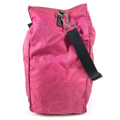 Prada Shoulder Bag Triangle Logo Leather Nylon Pink — view 4