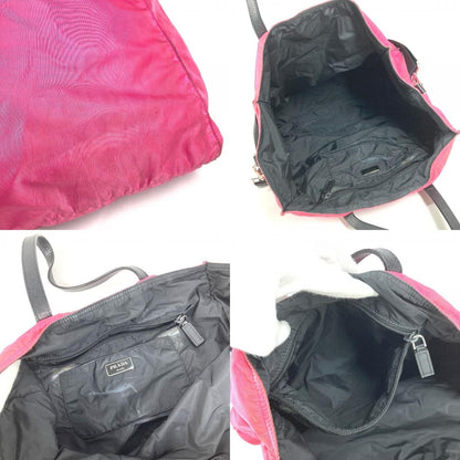 Prada Shoulder Bag Triangle Logo Leather Nylon Pink — view 8