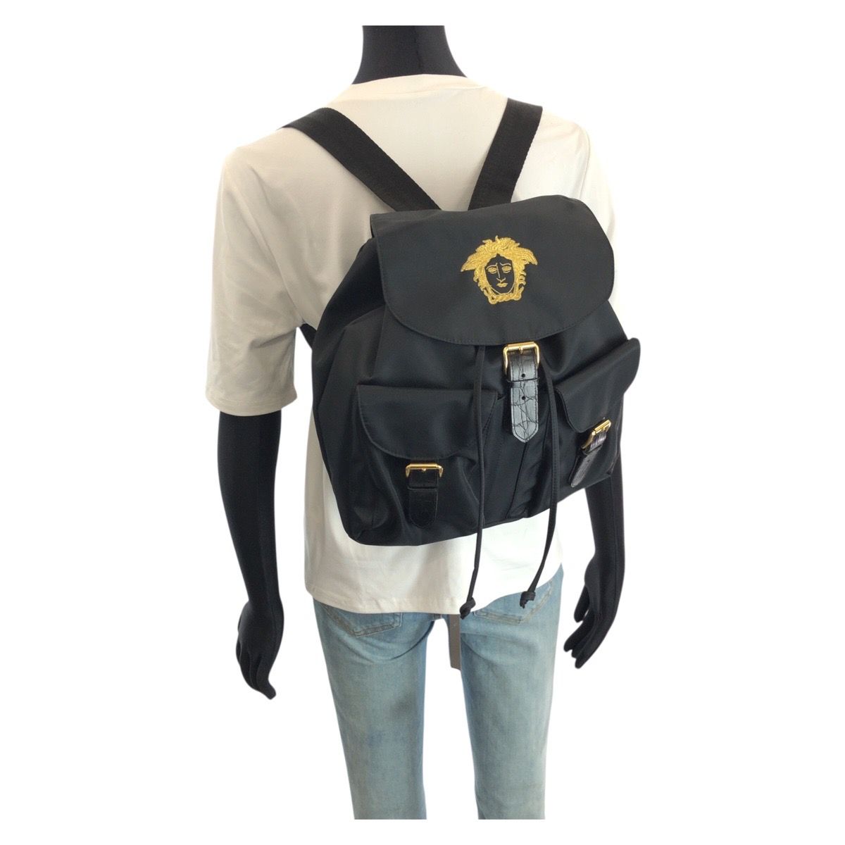 Versace Vintage Medusa Black Nylon Leather Backpack — view 6
