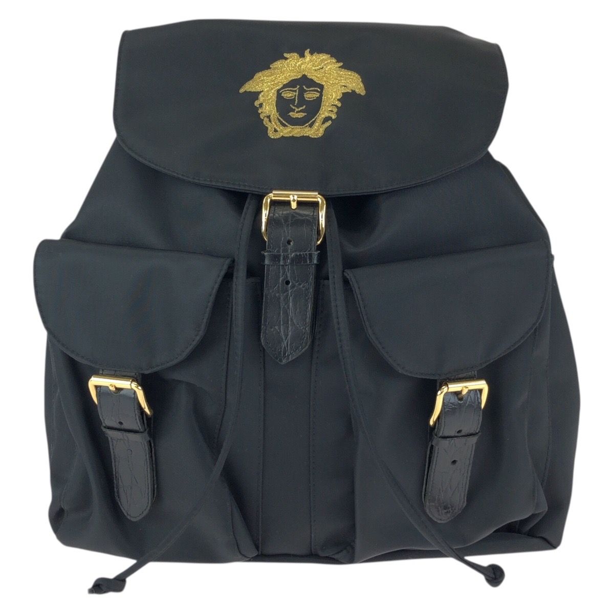 Versace Vintage Medusa Black Nylon Leather Backpack