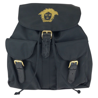 Versace Vintage Medusa Black Nylon Leather Backpack