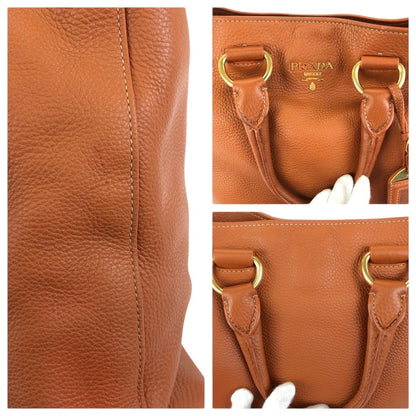 Prada Vitello Dyno 2-Way Brown Camel Gold Leather Tote Shoulder Bag — view 6