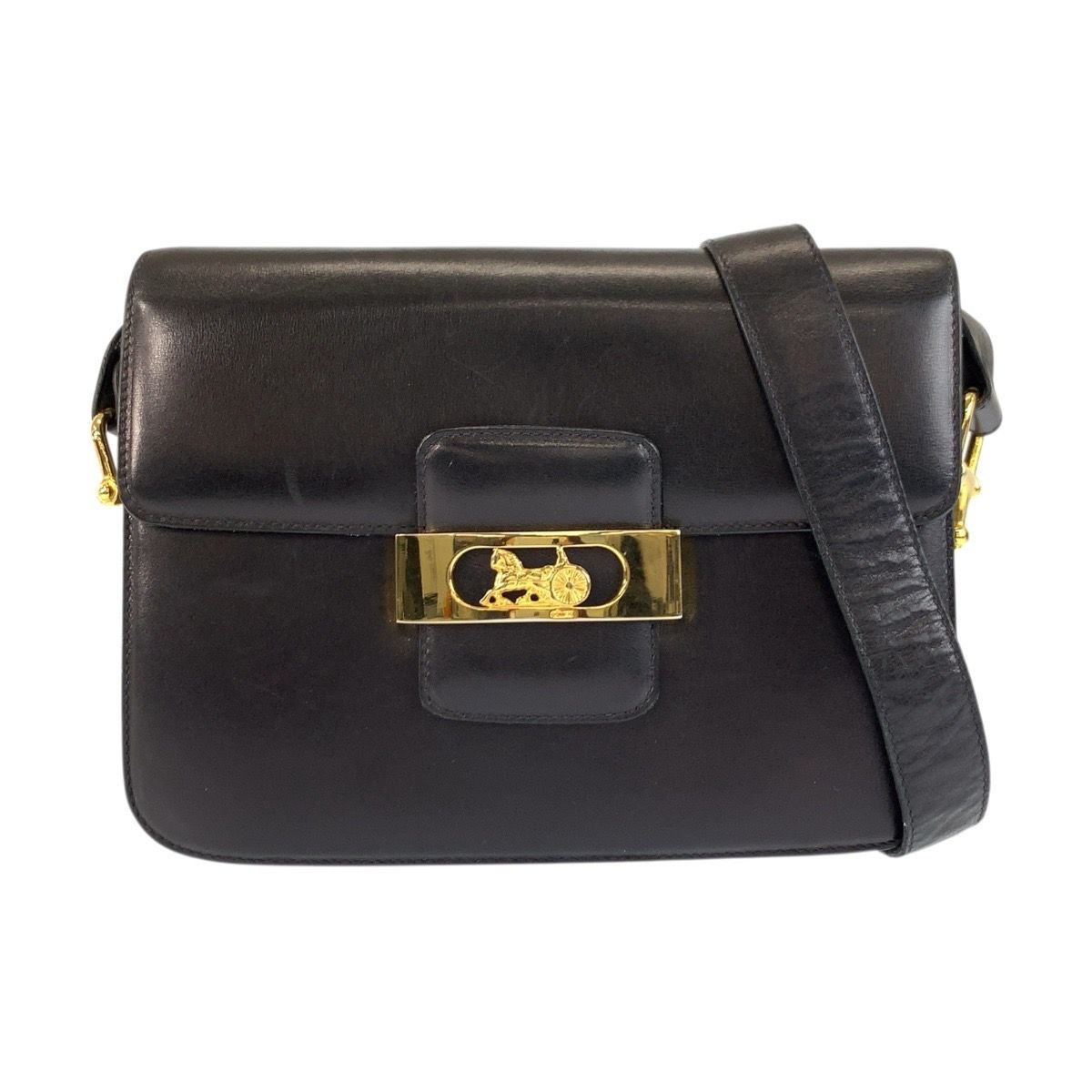 Celine Carriage Black Gold Leather Shoulder Bag