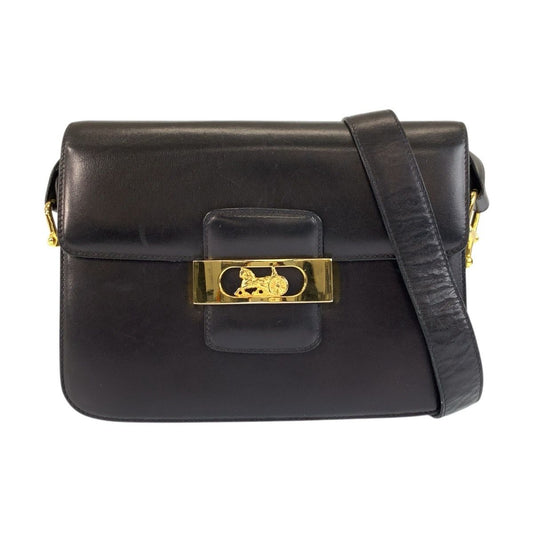 Celine Carriage Black Gold Leather Shoulder Bag