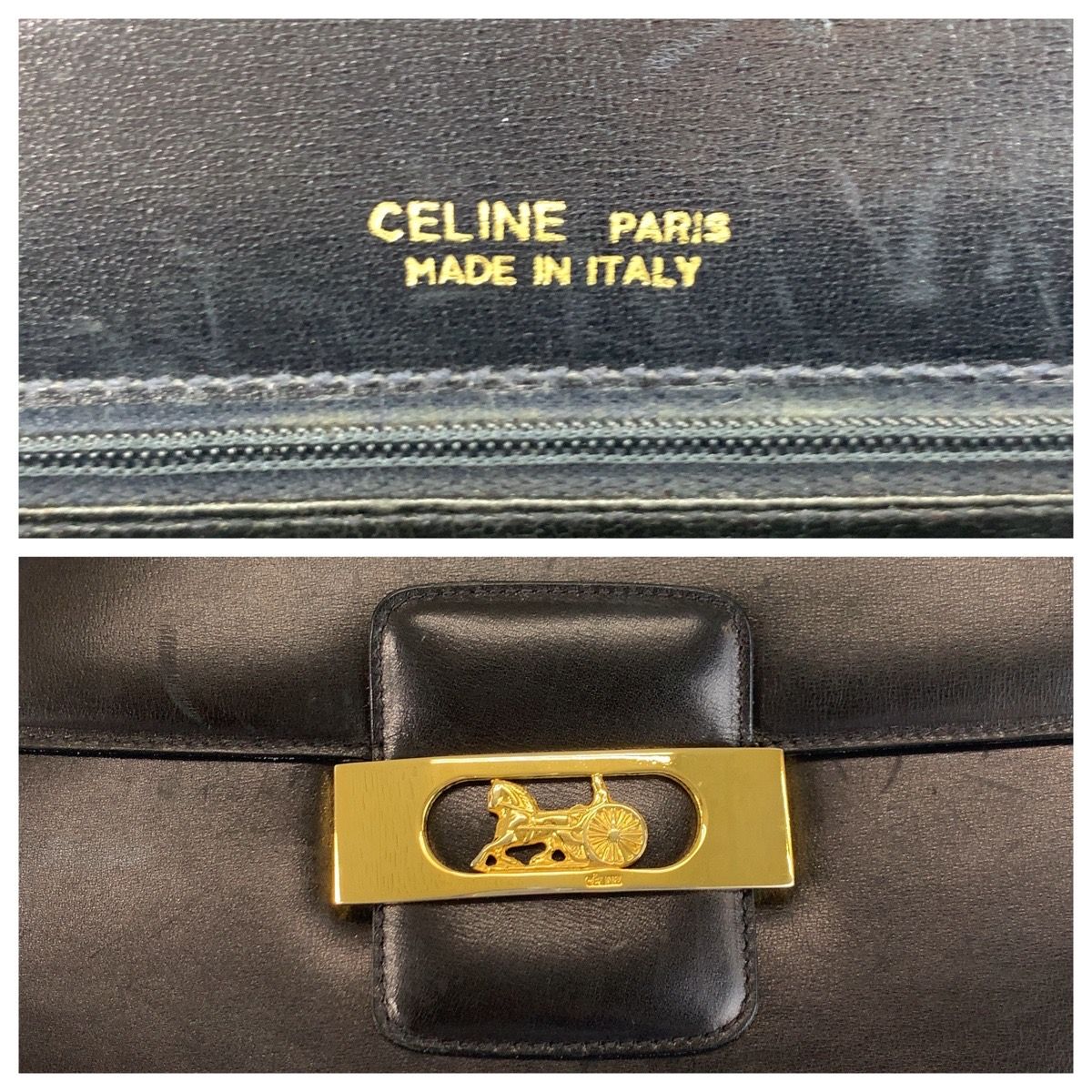 Celine Carriage Black Gold Leather Shoulder Bag — view 3