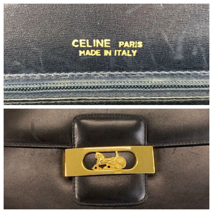 Celine Carriage Black Gold Leather Shoulder Bag — view 3