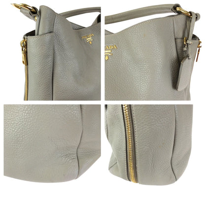 Prada Vitello Dyno Light Gray Gold Leather Hobo Shoulder Bag — view 5