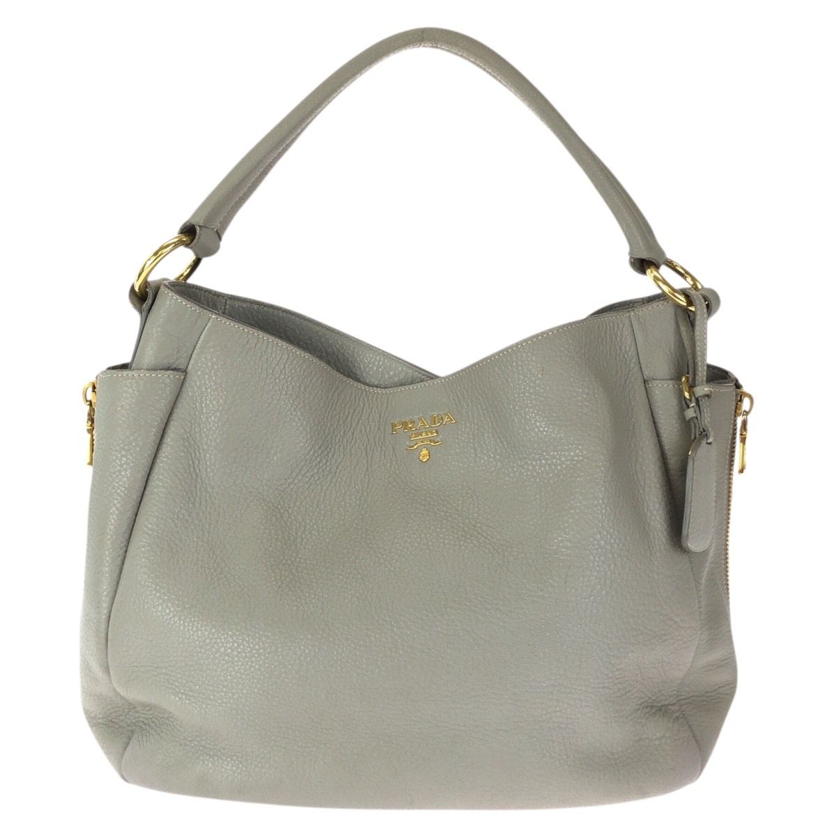 Prada Vitello Dyno Light Gray Gold Leather Hobo Shoulder Bag